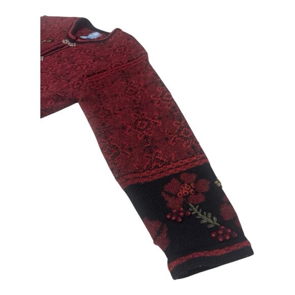 Vintage Frost Nordic Fair Isle Wool Metal Clasps M Red Floral Cardigan Sweater - Picture 6 of 9